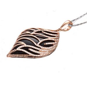 China 18K Rose Gold Black Onyx Diamonds Drop Pendant Necklace (GDN001) on sale