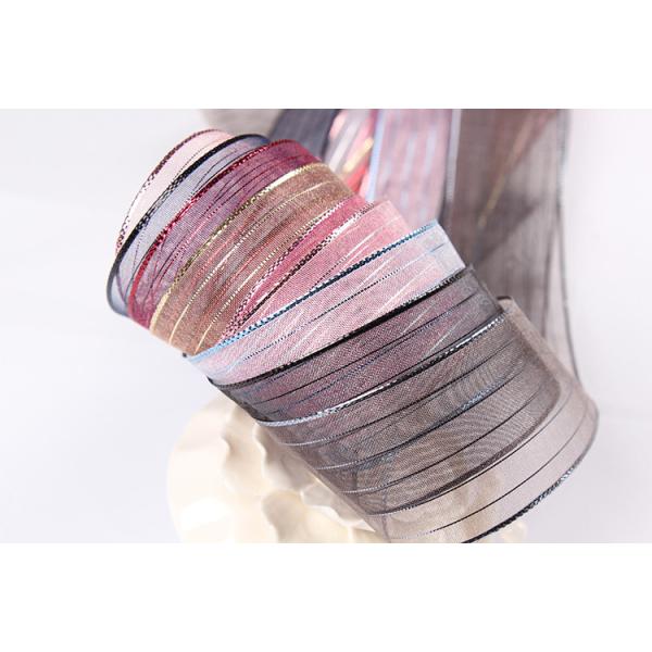 10mm-25mm Gold Line Striped Polyester Organza Ribbon for Gift Wrapping and Boxes Packing or Ribbon Bow
