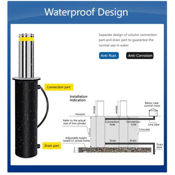Customizable 304 or 316 Stainless Steel Automatic Hydraulic Bollard Retractable Road Barrier with IP68 Rating