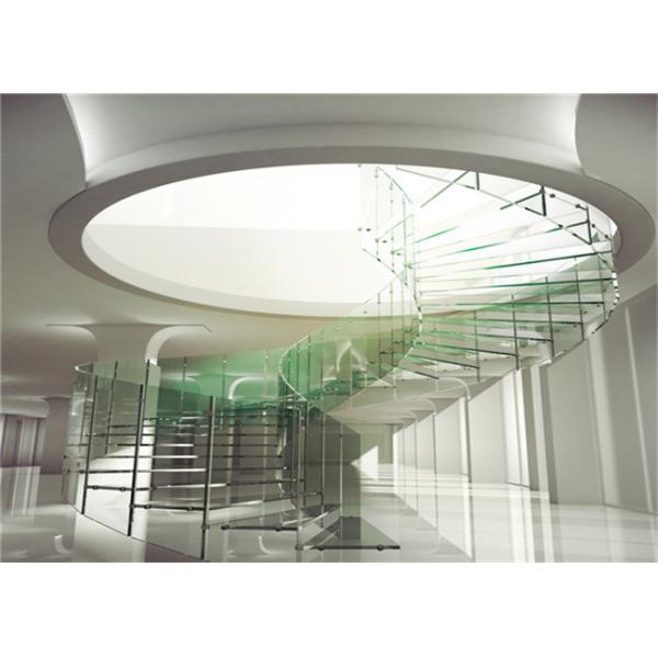 Carbon Steel Building Curved Stairs Galvanized Finish , Round Post Steel Railing