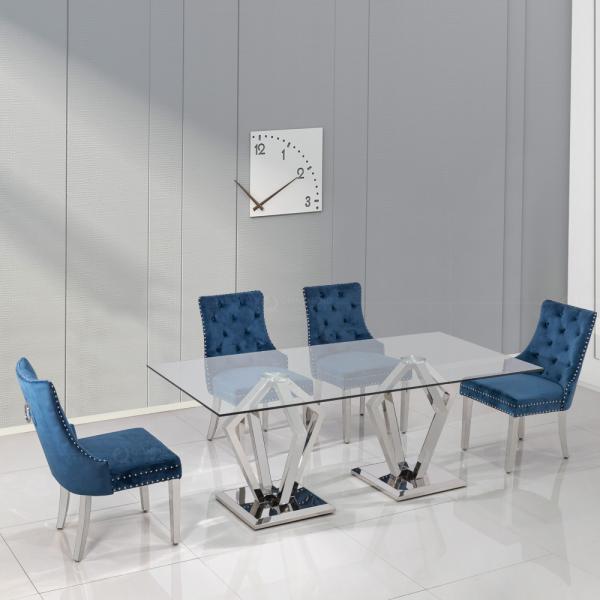 Custom Eight Seater Clear Tempered Glass Top Dining Table