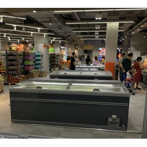 Supermarket Meat & Fish Island Display Freezer With Sliding Lid