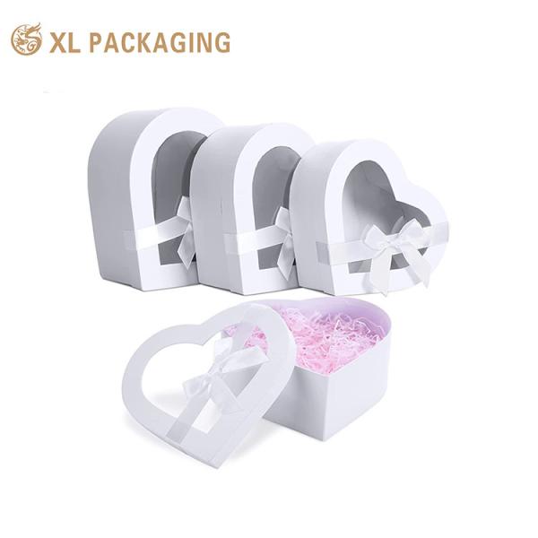 Buy Custom White Red Pink Cardboard Heart Shaped Paper Flower Carton Jewelry Chocolate Gift Packaging Box With Clear Window at wholesale prices