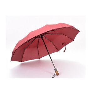Lightweight Automatic Windproof Folding Umbrella Wooden Handle Reinforced Frame