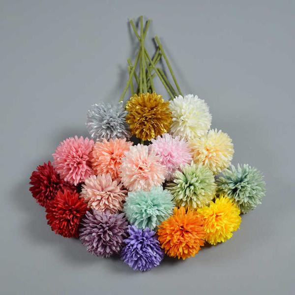 Hot Sale Artificial Single Chrysanthemum Branch Silk Marigold Ball PingPong Artificial Flowers Bulk Cake Wedding DecorDIY