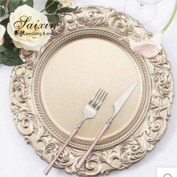 13 Inch Plastic Charger Plates Gold For Weddings Event Table Yellow