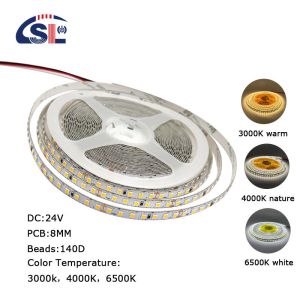 DC12V/24V SMD2835 140D 8mm 3000K Ra70 LED Light Strips for Bathroom Vanities