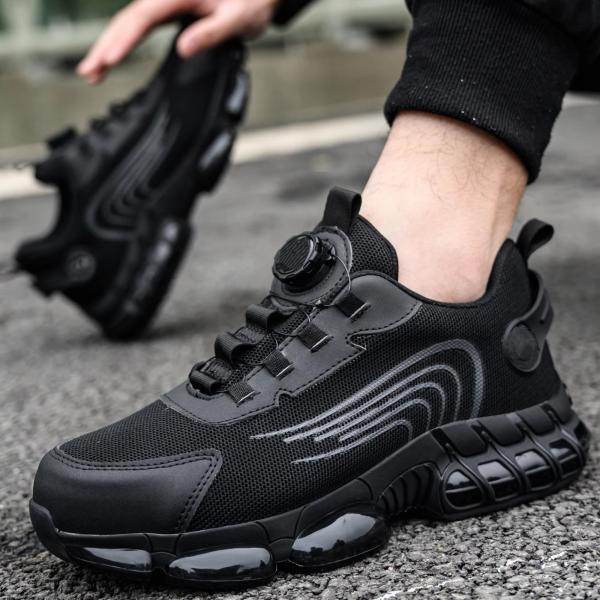 Air-cushioned Sole Black Microfiber Safety Shoes For Industrial Safety