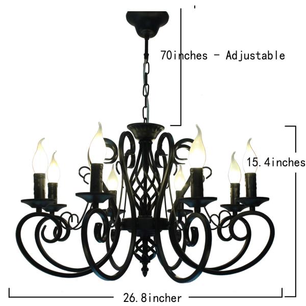 Vintage Wrought Iron Chandelier Candle Light Black Metal country chandelier(WH-CI-137)