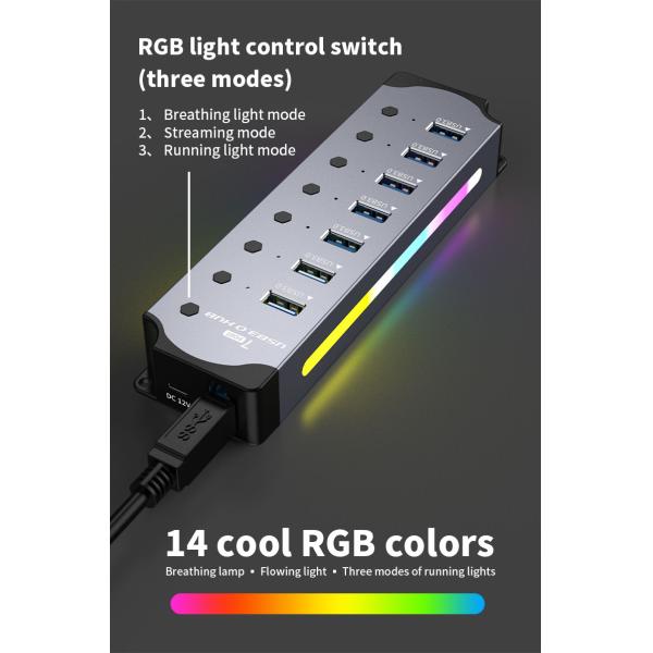 Customized Logo Accepted Speed USB 3.0 Hub with 7 Ports and Aluminum Alloy Design