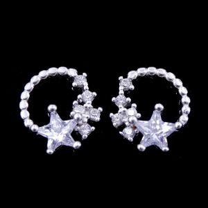 Fashion Jewelry Silver Cubic Zirconia Earrings / Hollowed Zircon Sterling Silver