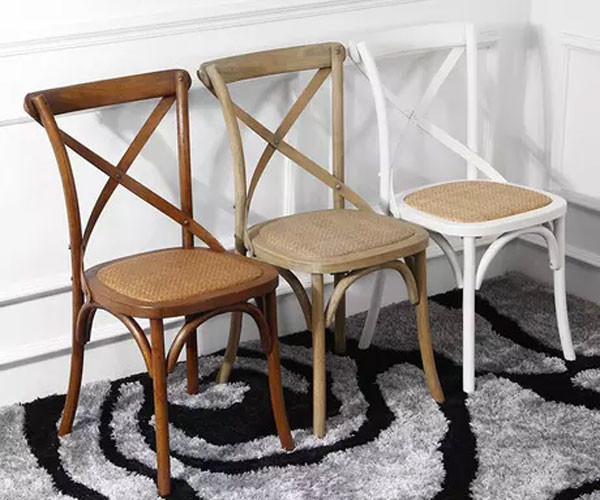 Industrial Stackable Cross Back Wood Chair Soft Cushion Durable For Dining Room