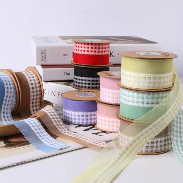 Buy Two tone small grid glitter snow gauze ribbon DIY bow hair accessories, flowers, gifts, straps, clothing, shoes, flowers, accessories at wholesale prices