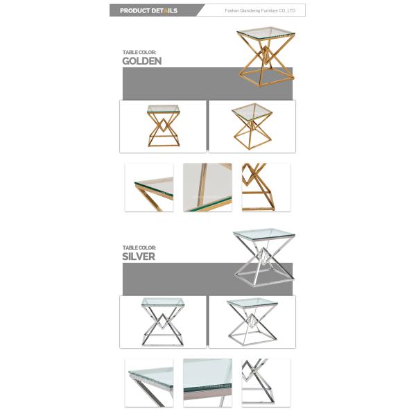 50cmx50cmx55cm Stainless Steel Side Tables For Living Room with Glass Top