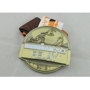 Antique Brass Plating Ribbon Medals Die Casting , Iron Man Medal