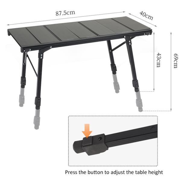 Adjustable Lightweight Camping Table for Hiking Garden BBQ Beach Picnic Kitchen