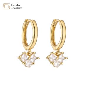 Women Diamond 18k White Gold Plated Earrings Cubic Zirconia Charm Pendant