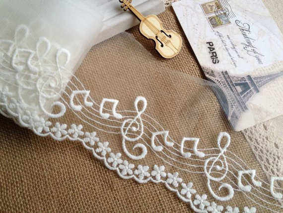 Embroidered 2.72'' Width Off White Nylon Mesh Trim Lace for Bridal Dress Decoration
