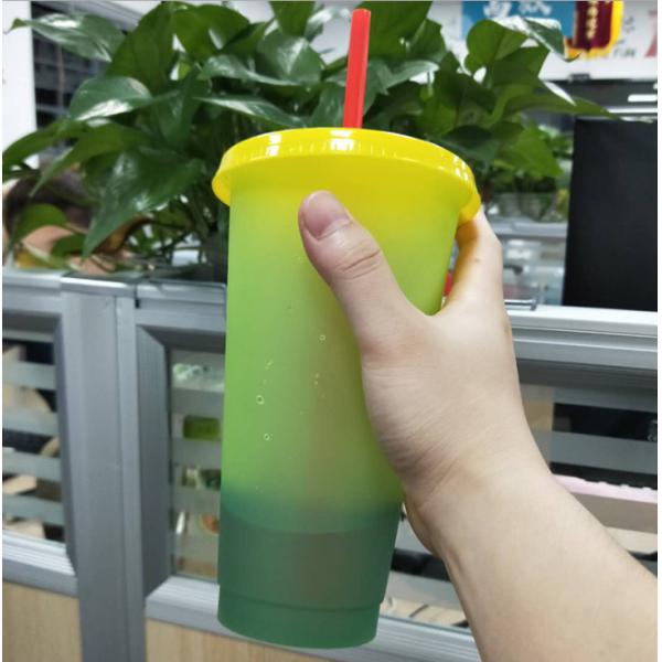Reusable Color Changing Cold Cups Summer Magic Plastic Coffee tumbler With Straws Set of 5