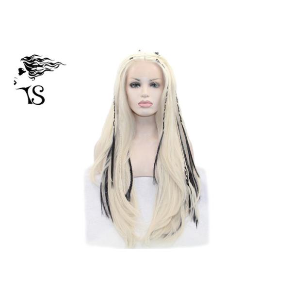Straight Blonde Synthetic Braided Wigs Highlighted With Dark Braid Natural