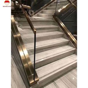 China Wooden White Marble Straight Stair with Drawing Surface and Anti-Slip Tape Design on sale