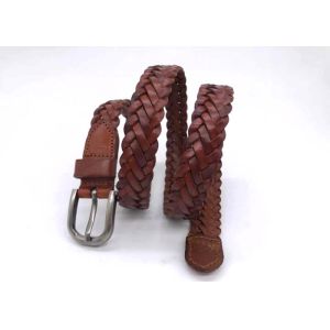Women Leather 2.5cm Skinny Waist Belts Full Grain Braided