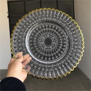 Gold Clear Beaded Glass Charger Plates Round 32cm