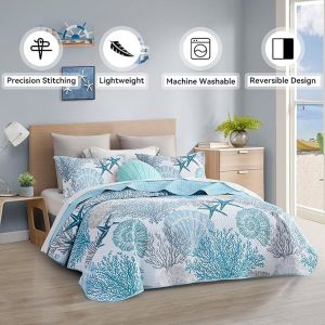 Coastal Full Queen Reversible Microfiber Quilt Set with 2 Shams