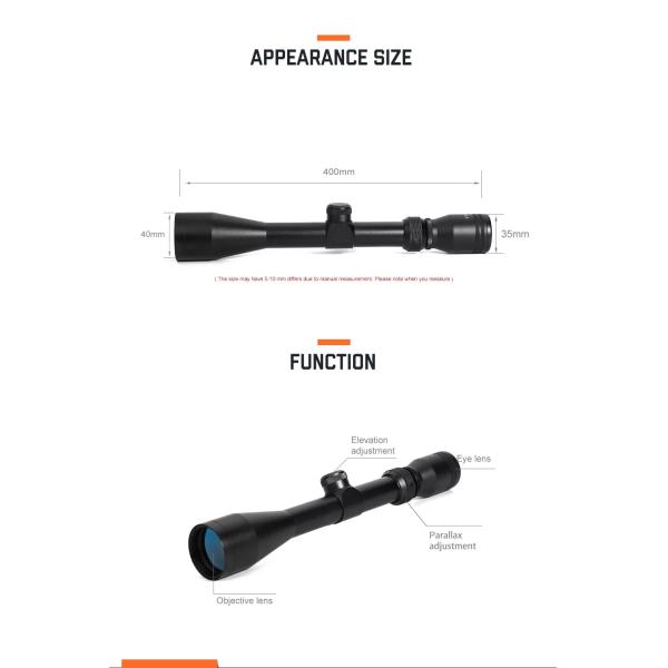 Archery Spotting 1.57'' Objective Air Rifle Scopes 3-9X40 For Outdoor Activities