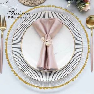Christmas Glass Charger Plate For Wedding Events Table Decoration Gold Rim Set