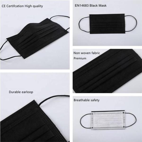 S&J CE EN14683 Good Quality Breathable Disposable Black Face Mask 3 ply Medical Surgical Mask Black
