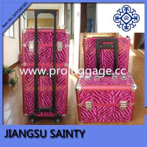 SATCMC001 pink zebra trolley mobile beauty cases
