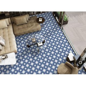 Blue White Ceramic Rustic Tile 25x25cm Clay Floor Tile