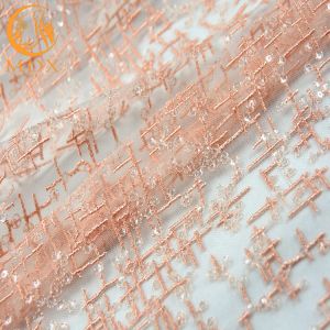Pink Decorative Mesh Lace Fabric Sequins Embroidered Sustainable