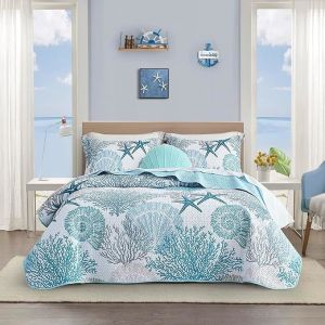 Coastal Full Queen Reversible Microfiber Quilt Set with 2 Shams