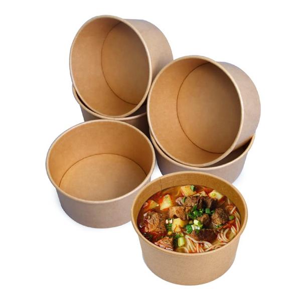Customized Disposable Heatable Food Packaging Boxes Round Kraft Paper Salad Plates Bowl