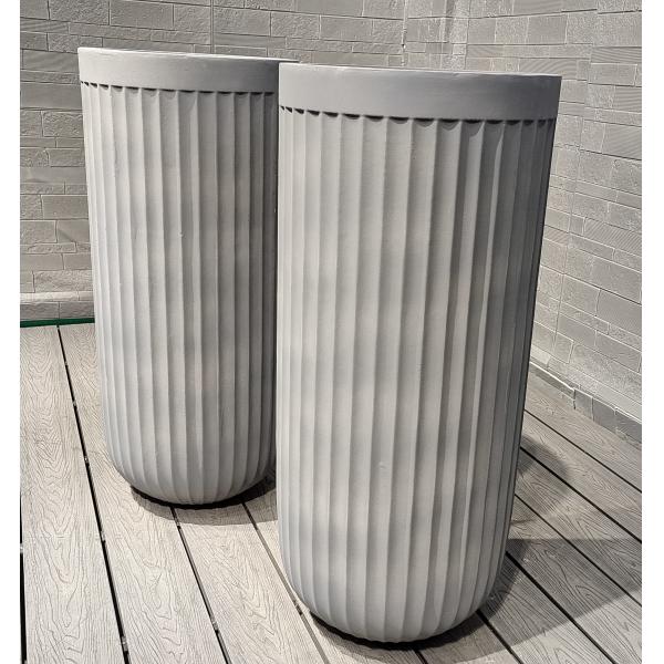 Tall Cool-toned Gray Linear Dimension Round Fiber Clay Planter Deluxe Decoration Project