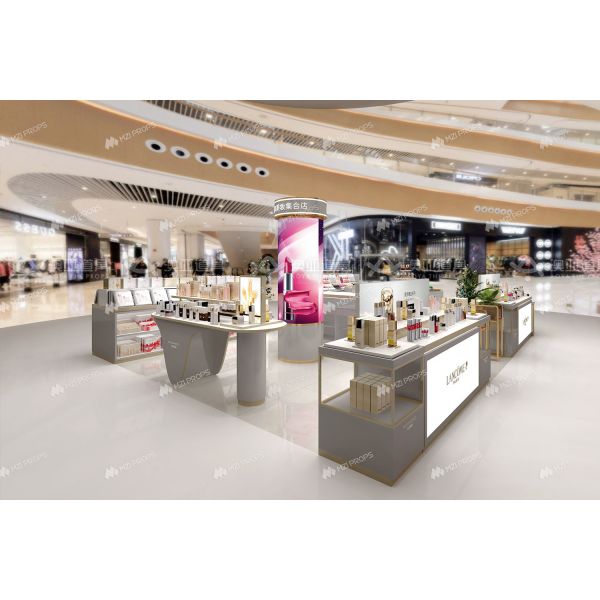 BKC009 Customized Beauty Mall Kiosk Elegant Gray Kiosk Makeup Design Display for Cosmetic Store Decoration