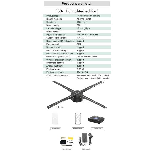 3d Holographic Display 50cm Hologram Fan with MP4/AVI/RMVB/GIF/JEPG/PNG/MKV Content