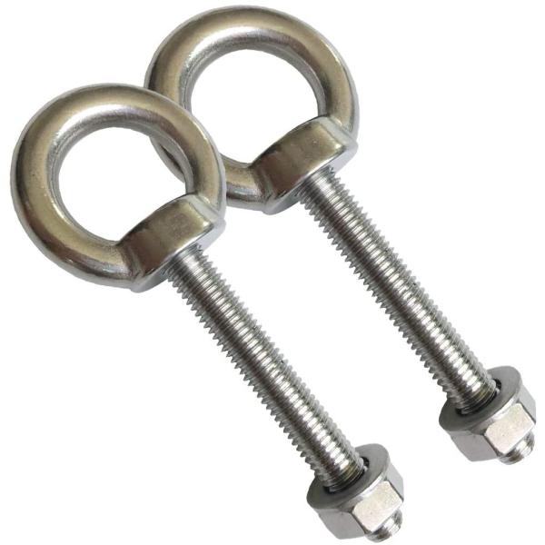 INCH Stainless Steel M10 Shoulder Eye Bolts 3/8"x 2.75" Heavy Duty Screws with Washer and Nuts Plain Finish Lifting