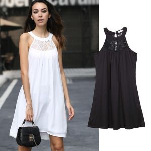 China Newest Design Women Sleeveless Dress with Lace Panels on sale