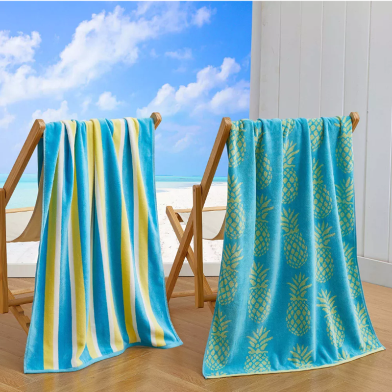 China Ultra-Soft Cotton Velour Beach Towel with Quick-Dry Performance and Contrasting Coastal Colors on sale