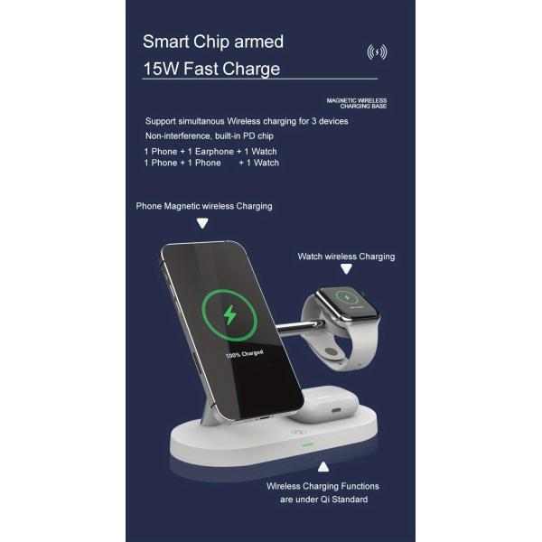 4 In 1 Wireless Charging Station With 2W Night Light And Multiple Safety Protection