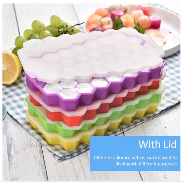 Sustainable Ice Cream Makers Hot Foldable 37-Cavity Honeycomb Silicone Ice Tray with Lid