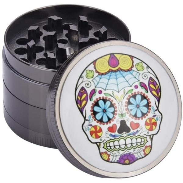 Buy Skull Pattern 2" Aluminum Spice Grinder With Pollen Catcher at wholesale prices