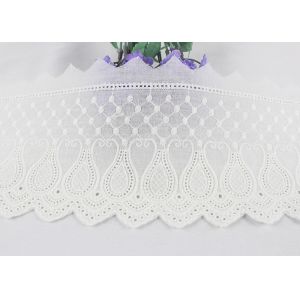 White Flat Embroidered Cotton Lace Ribbon Flower Pattern For Winter Dress 12.5
