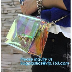 mini clear pvc girls shoulder long strip bag, Woman Sweet Handbag Clear Jelly