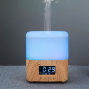 Wood Grain Ultrasonic LCD Essential Oil Diffuser Alarm Clock