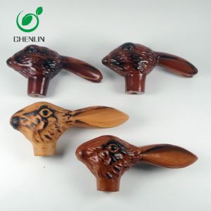 Carving Cat Wooden Umbrella Handle No Burrs SGS Certificated