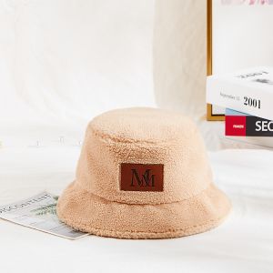 Plain Color Warm Furry Plush Fisherman Bucket Hat For Ladies